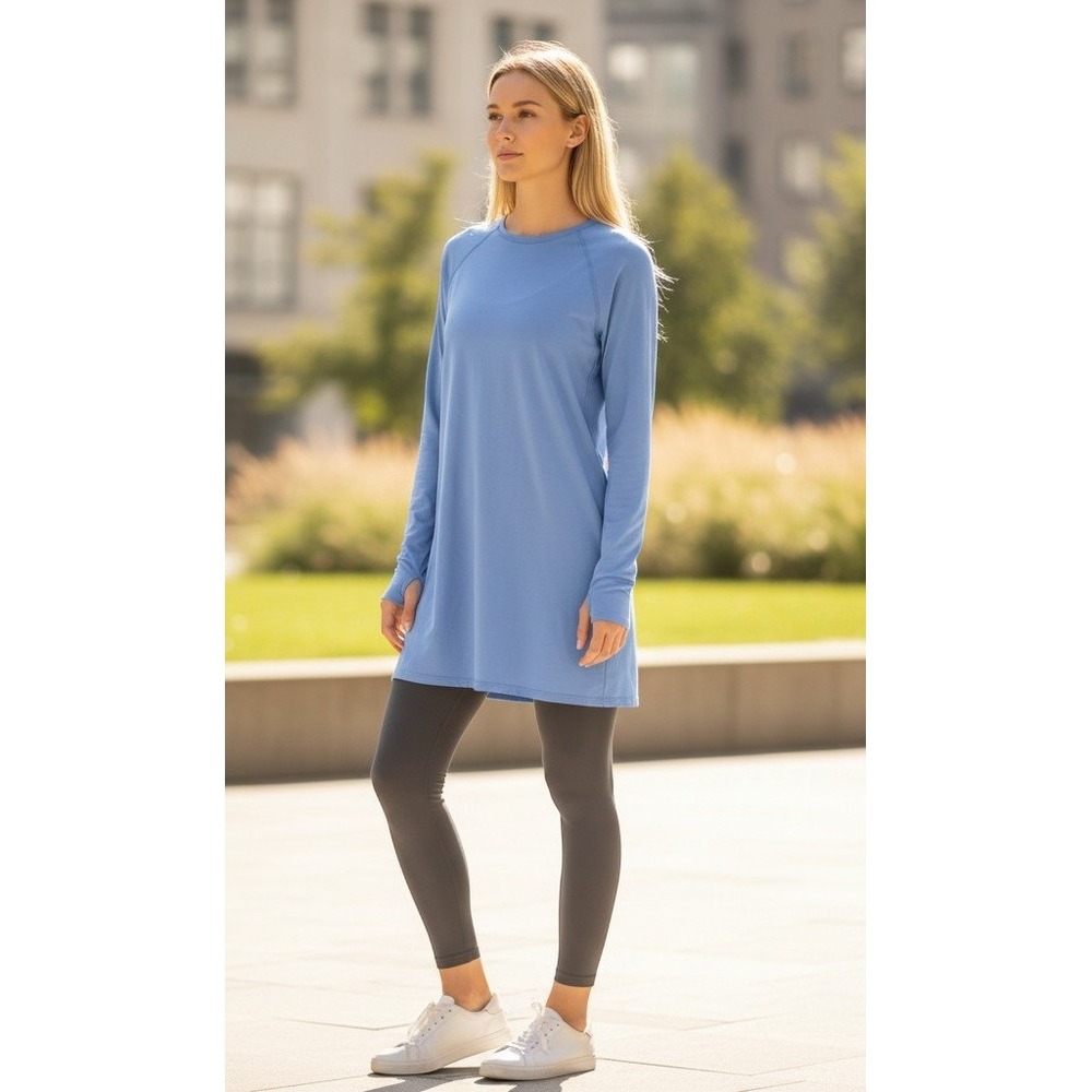 BloqUV Womens UPF 50+ Long Sleeve Sun Protection Tunic Top Blue Large Thumbholes